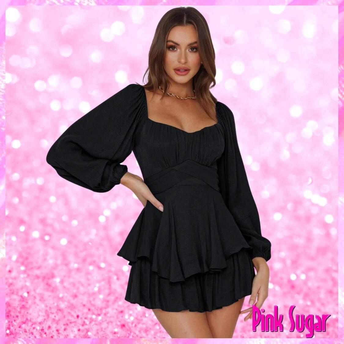Black Square Neck Romper