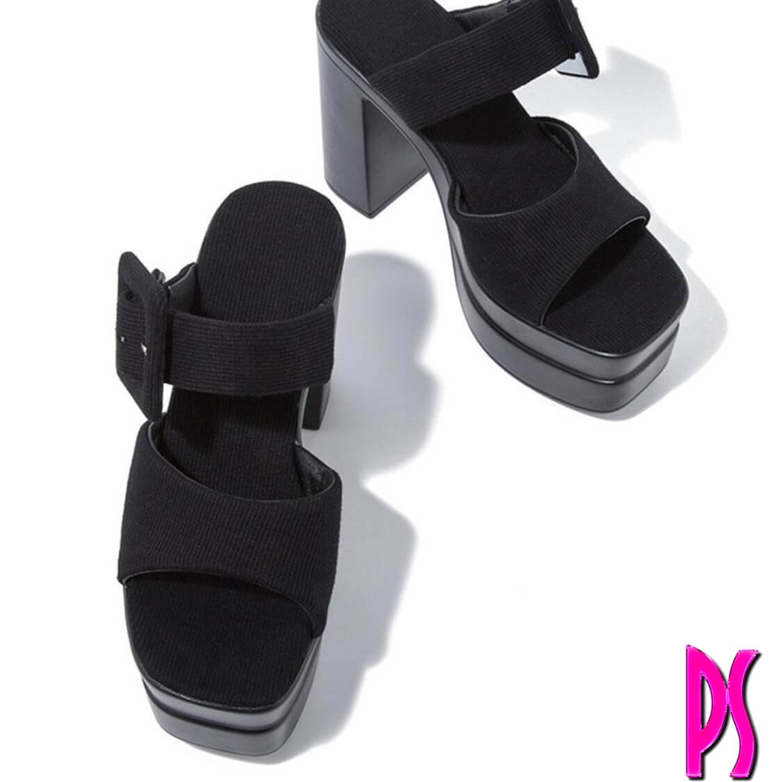 Black Sugar Double Straps Chunky Heel Sandals