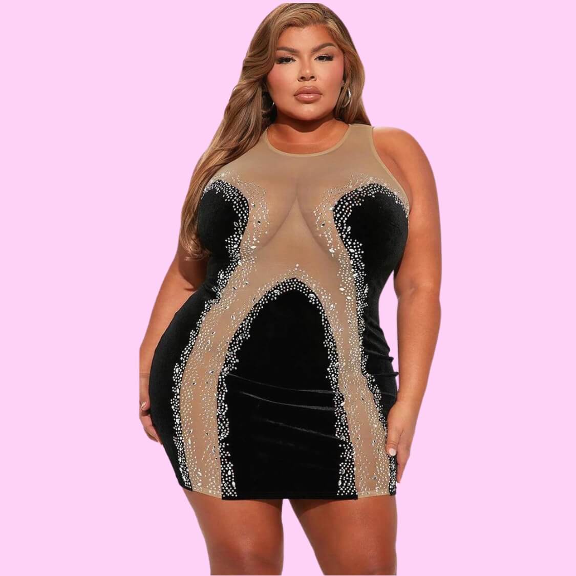 Black Velvet Sheer Detail Mini Dress
