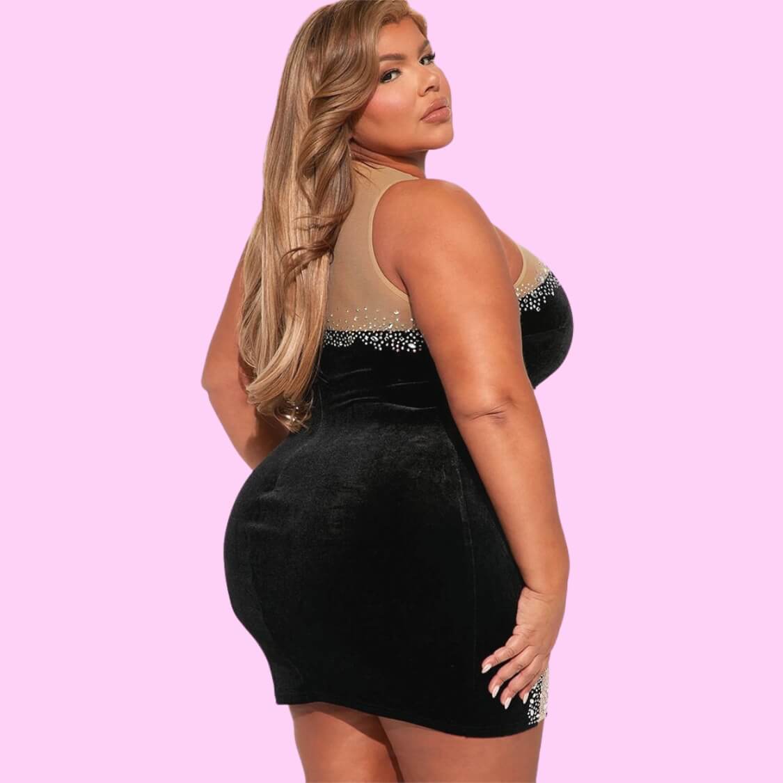 Black Velvet Sheer Detail Mini Dress
