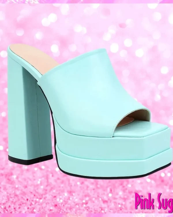Blue Double Sole Platform High Heeled Mules