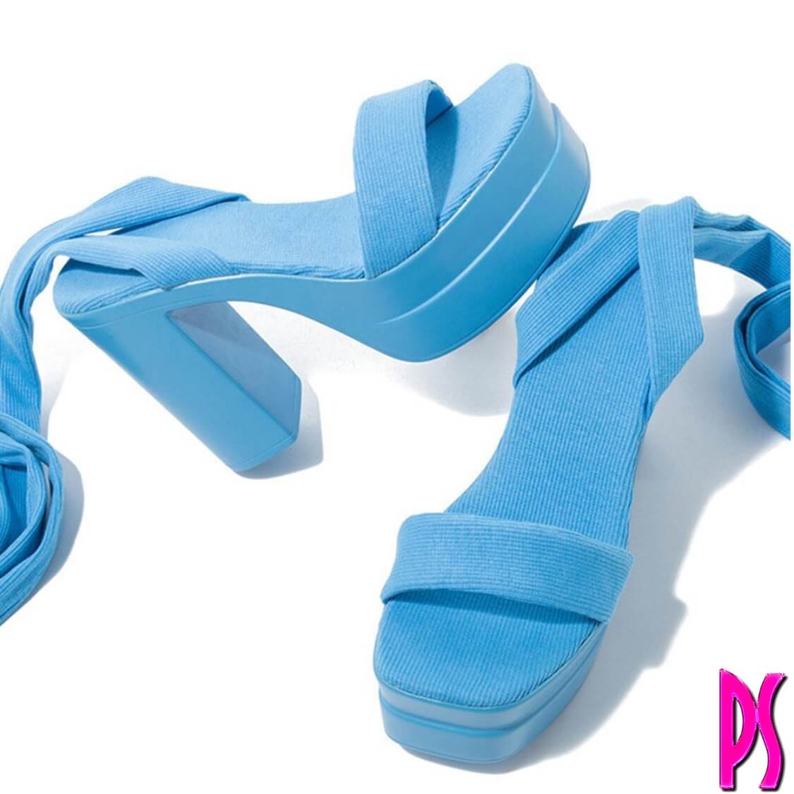 Blue Sugar Tie Up Chunky Heel Sandals
