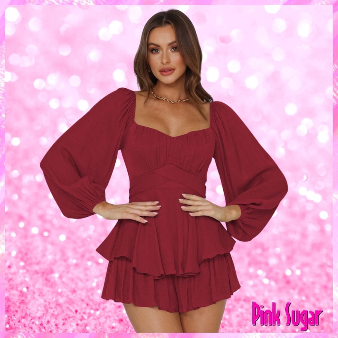 Burgundy Square Neck Romper