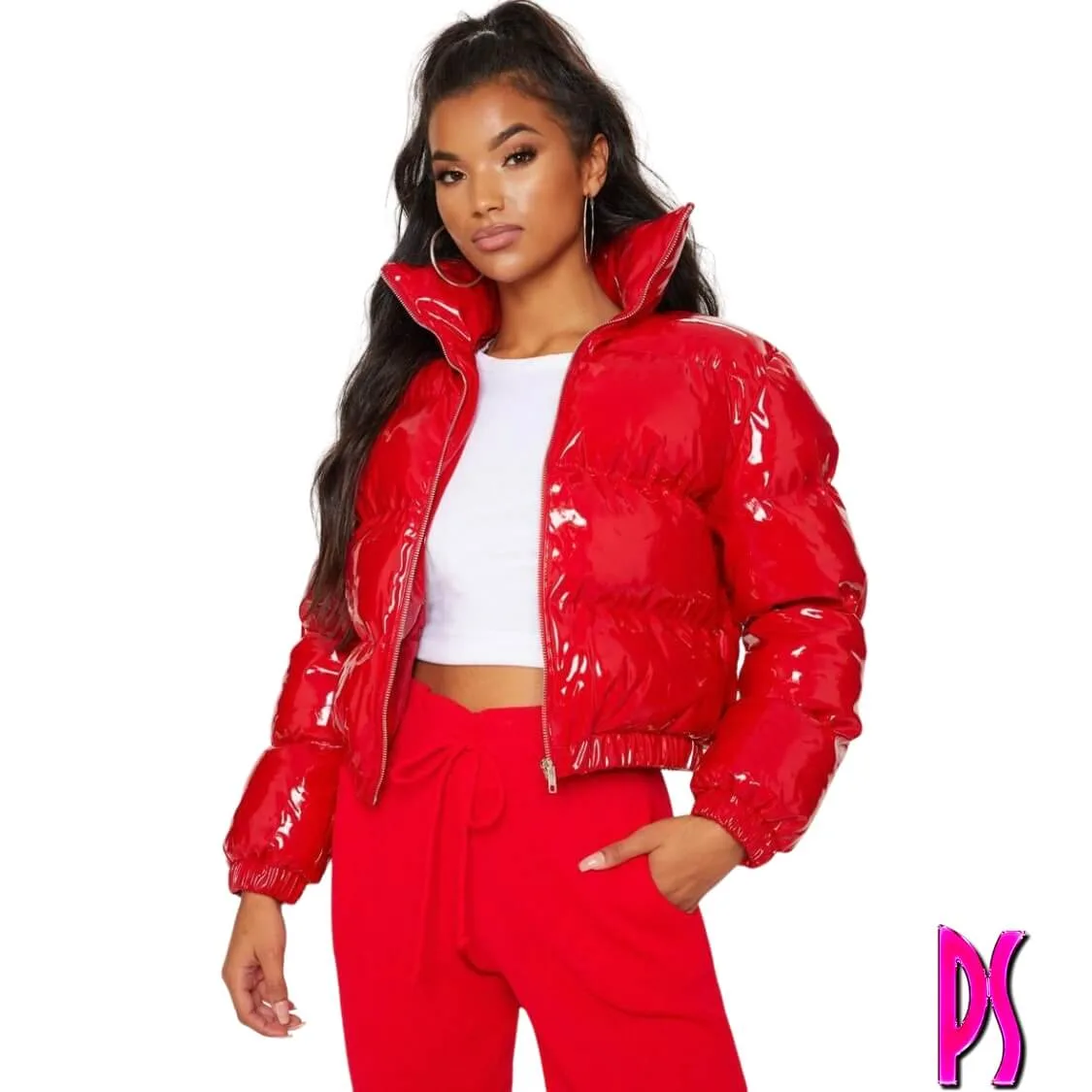 Crop Puffer Jacket Red