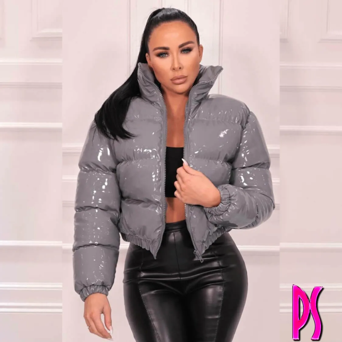 Crop Puffer Jacket Light Grey