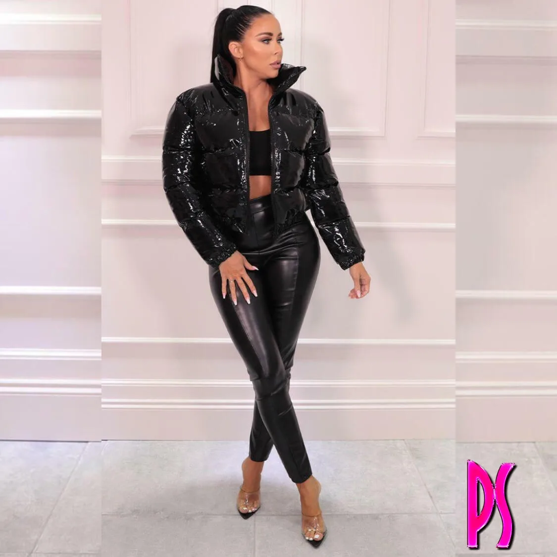 Crop Puffer Jacket Black
