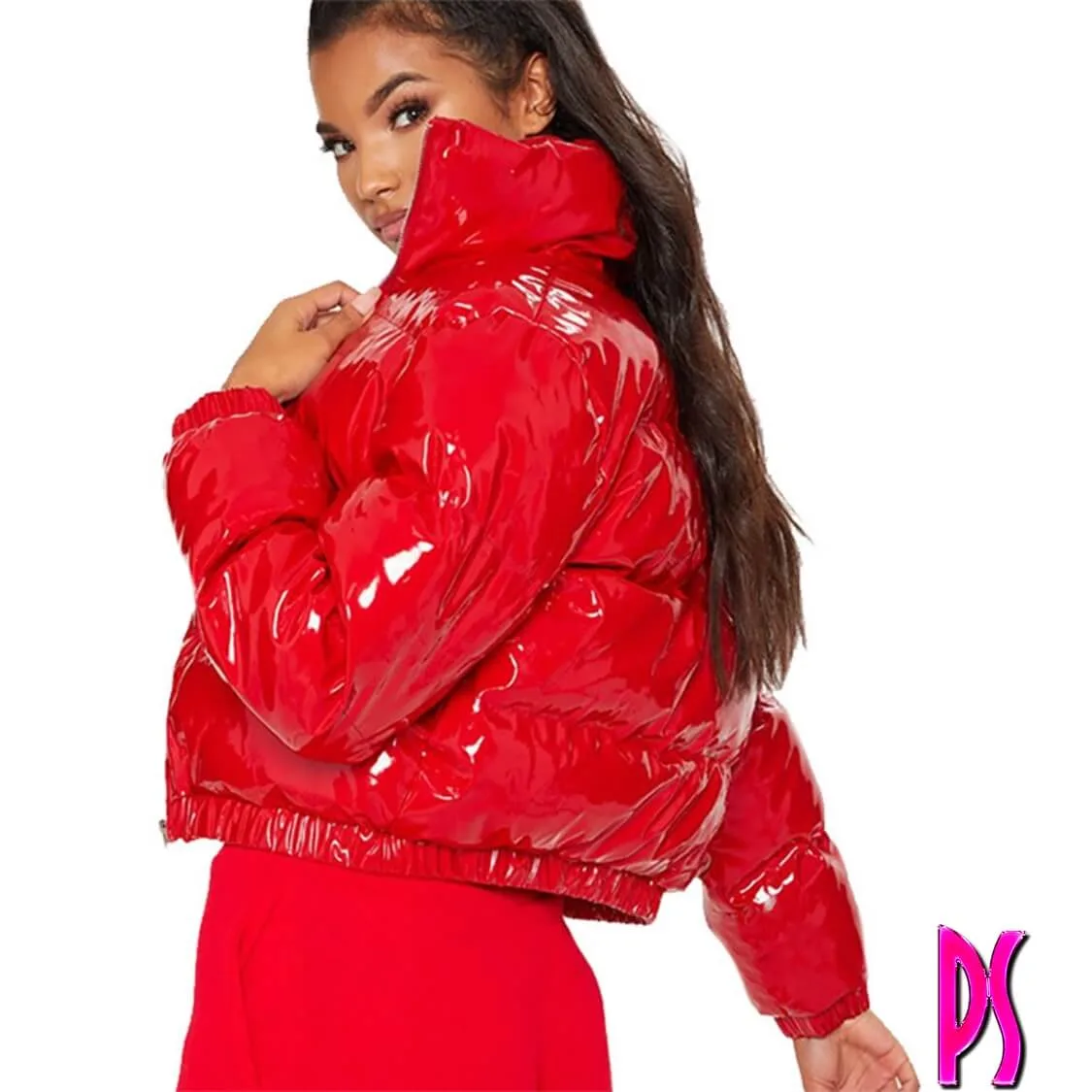 Crop Puffer Jacket Red