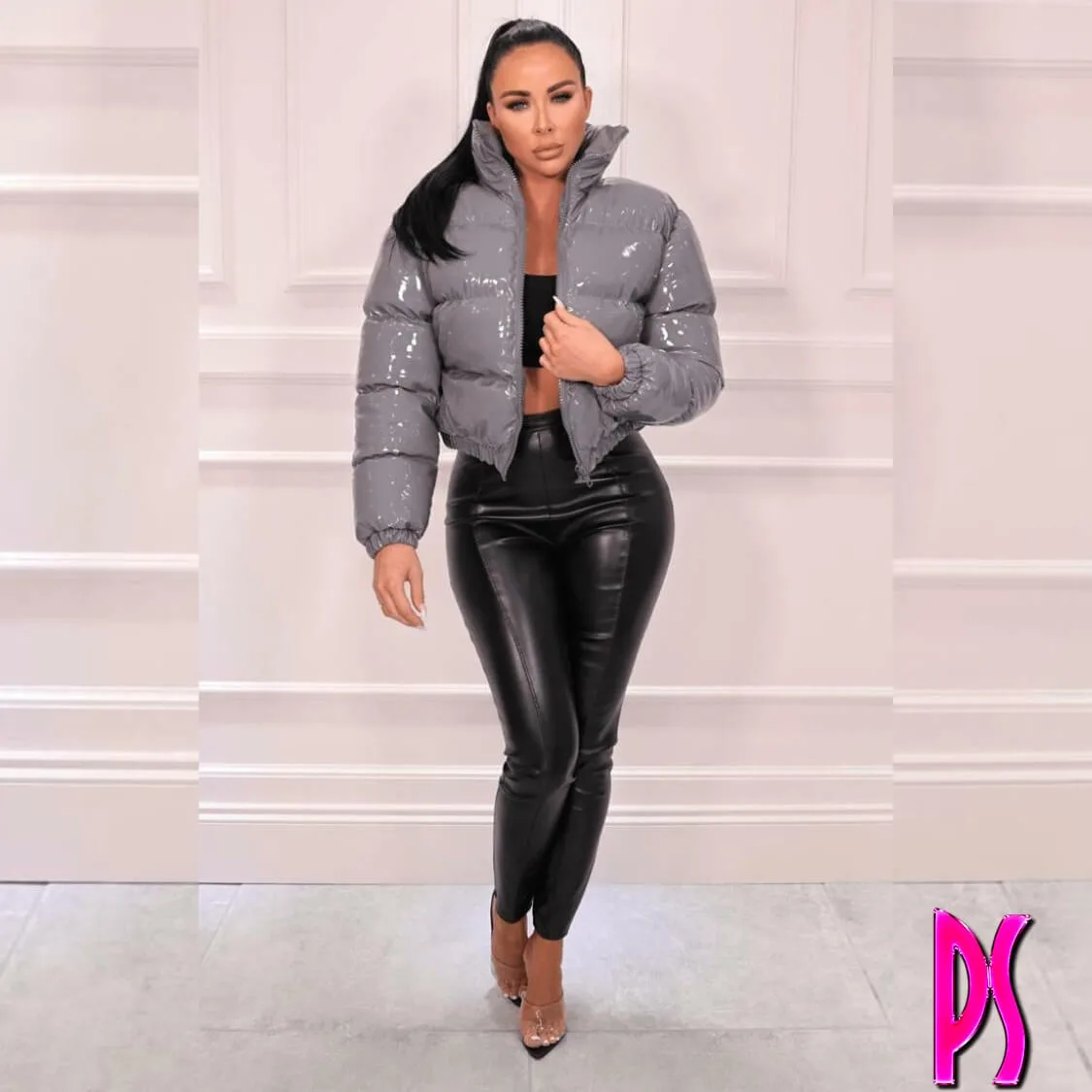 Crop Puffer Jacket Light Grey