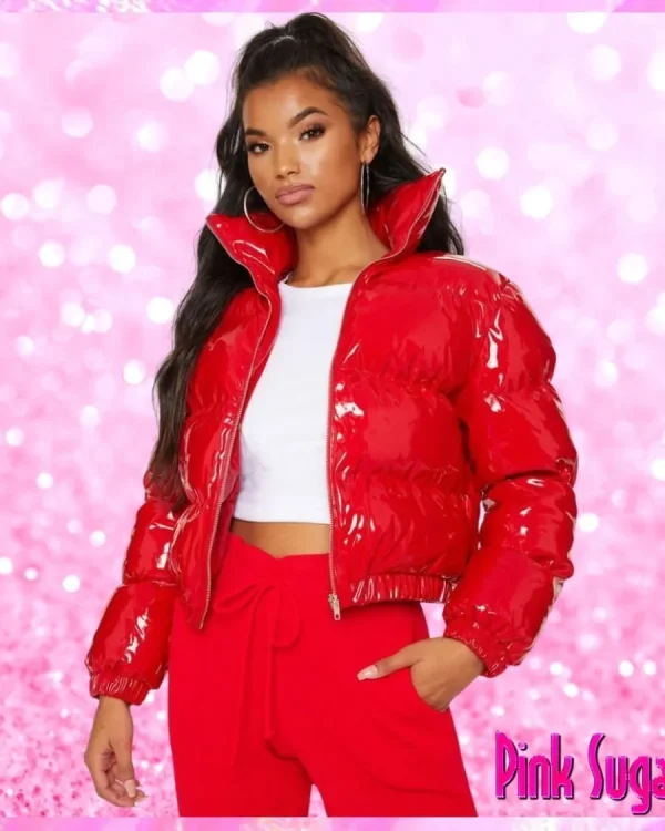 Crop Puffer Jacket Red