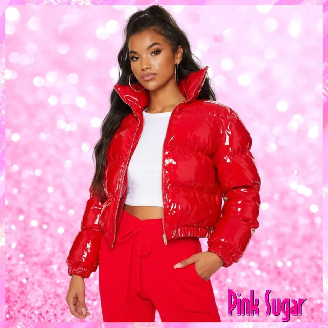 Crop Puffer Jacket Red