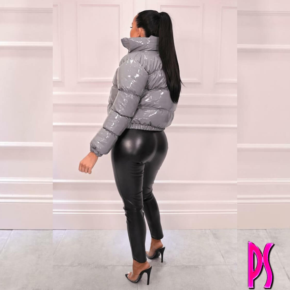 Crop Puffer Jacket Light Grey