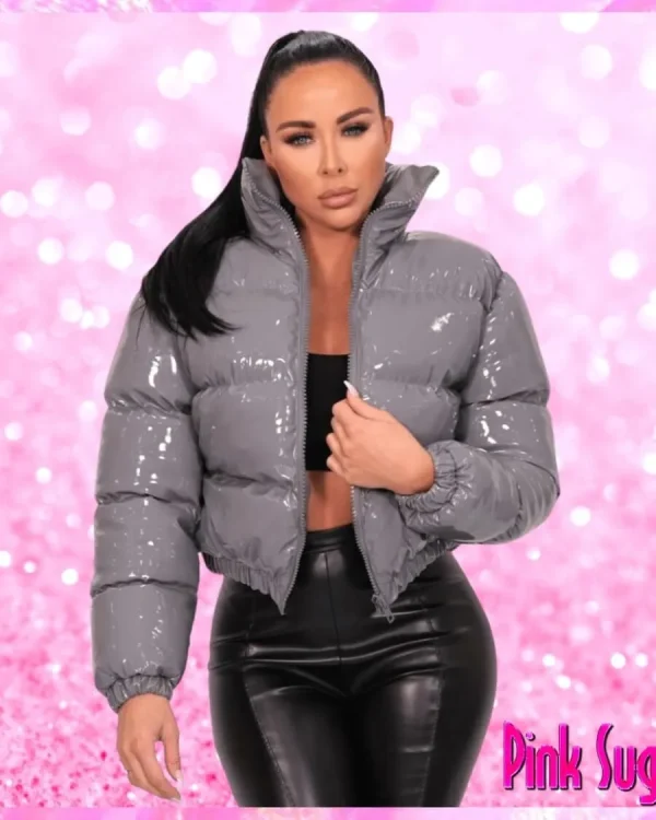 Crop Puffer Jacket Light Grey