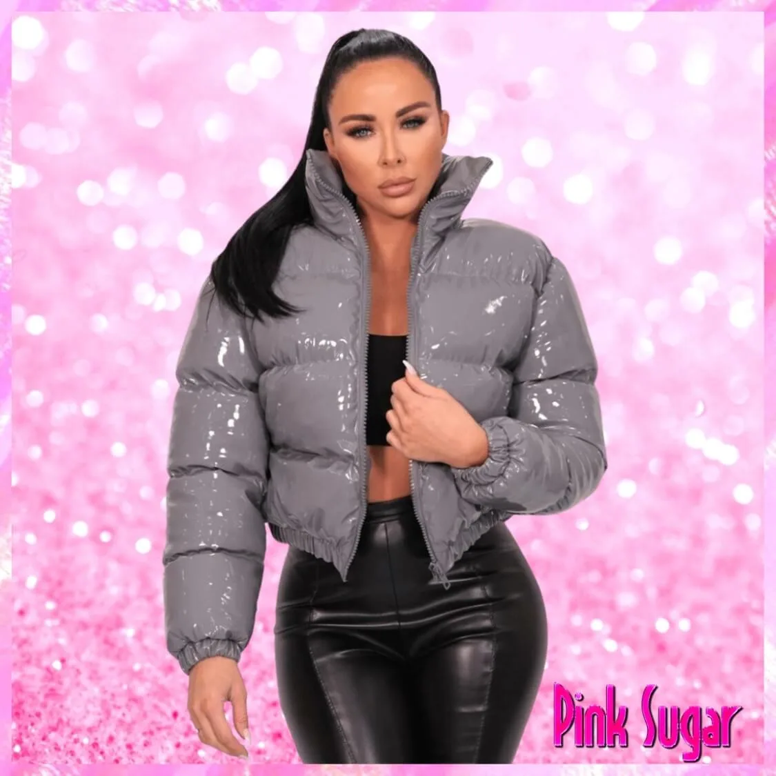 Crop Puffer Jacket Light Grey