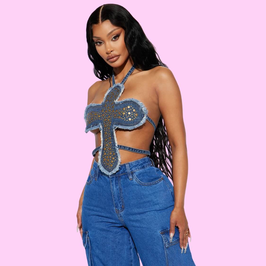 Cross Denim Top
