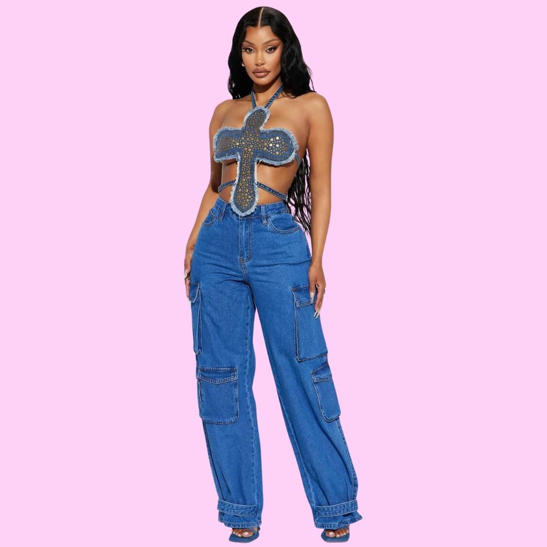 Cross Denim Top