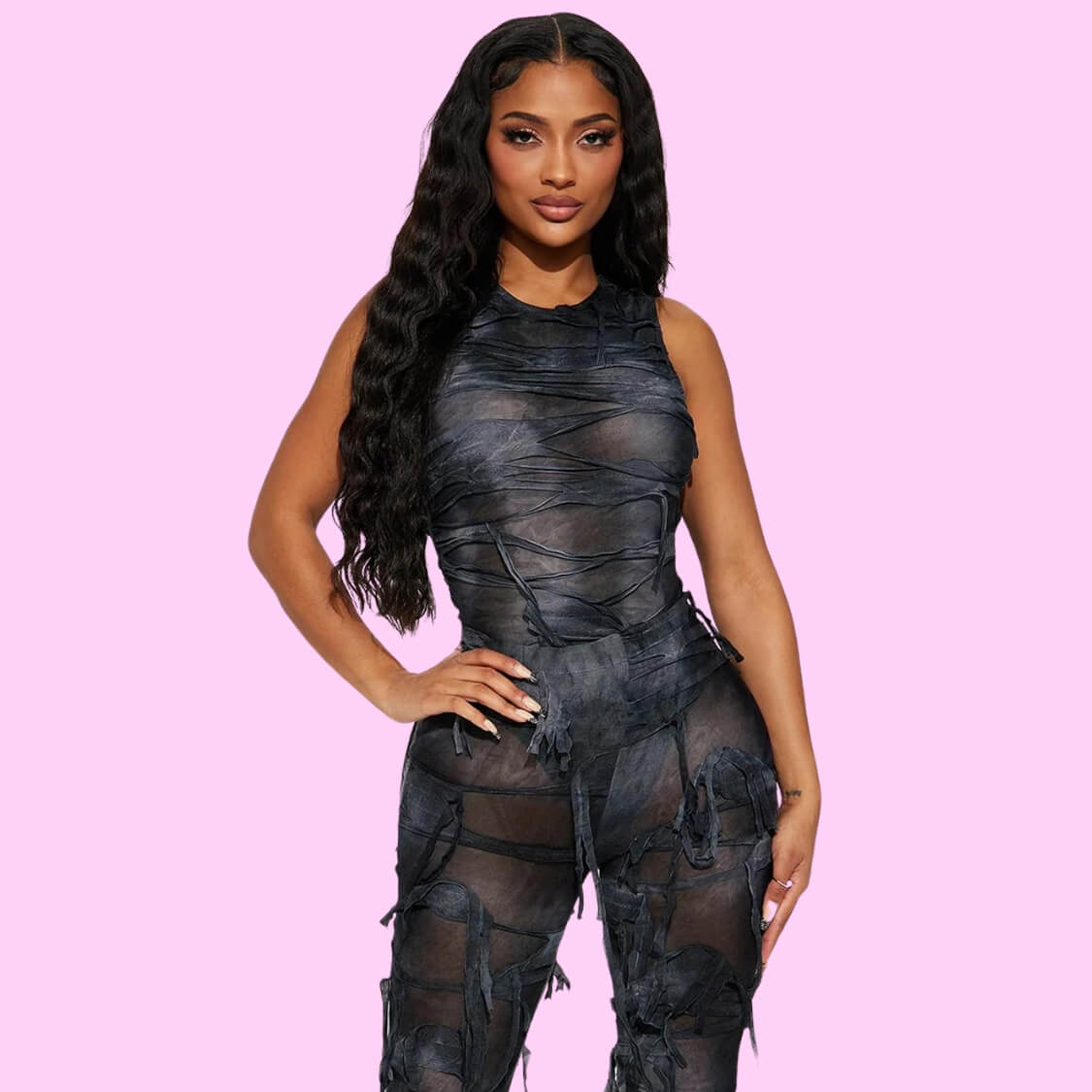 Distressed Flare Pant Jumpsuit