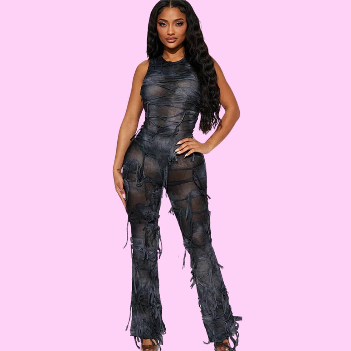 Distressed Flare Pant Jumpsuit