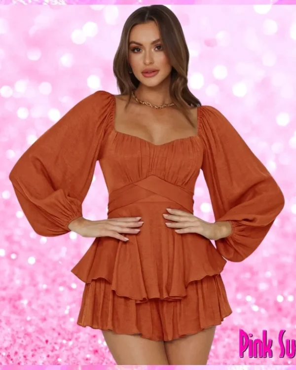 Fall Spice Square Neck Romper