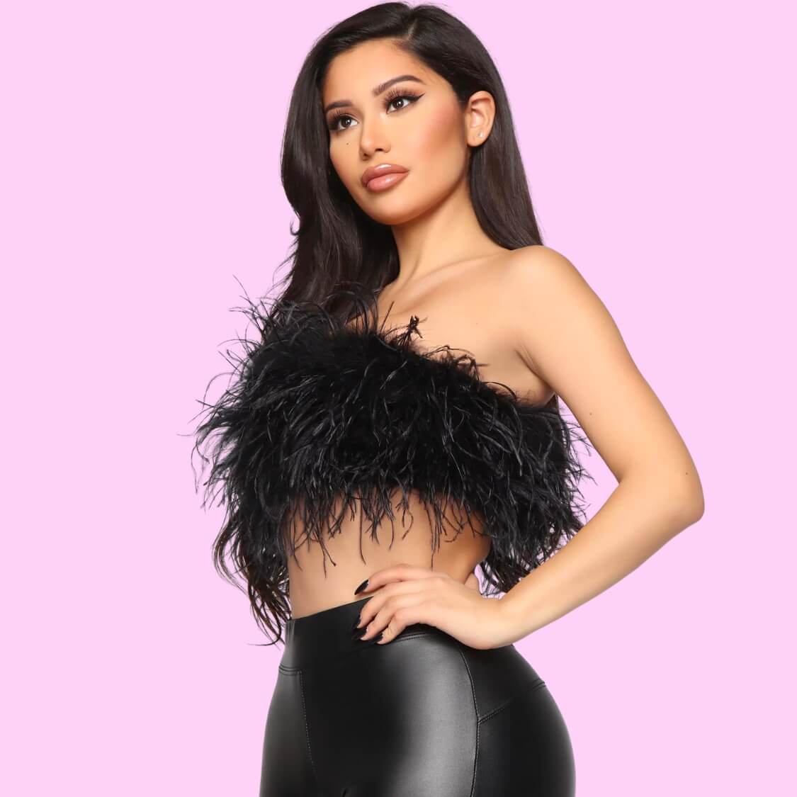 Feather Tube Top In Black