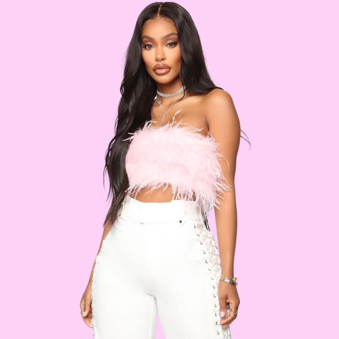 Feather Tube Top In Light Pink