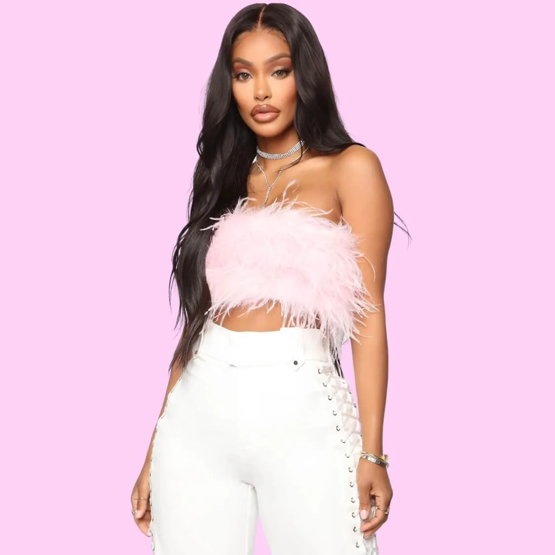 Feather Tube Top In Light Pink