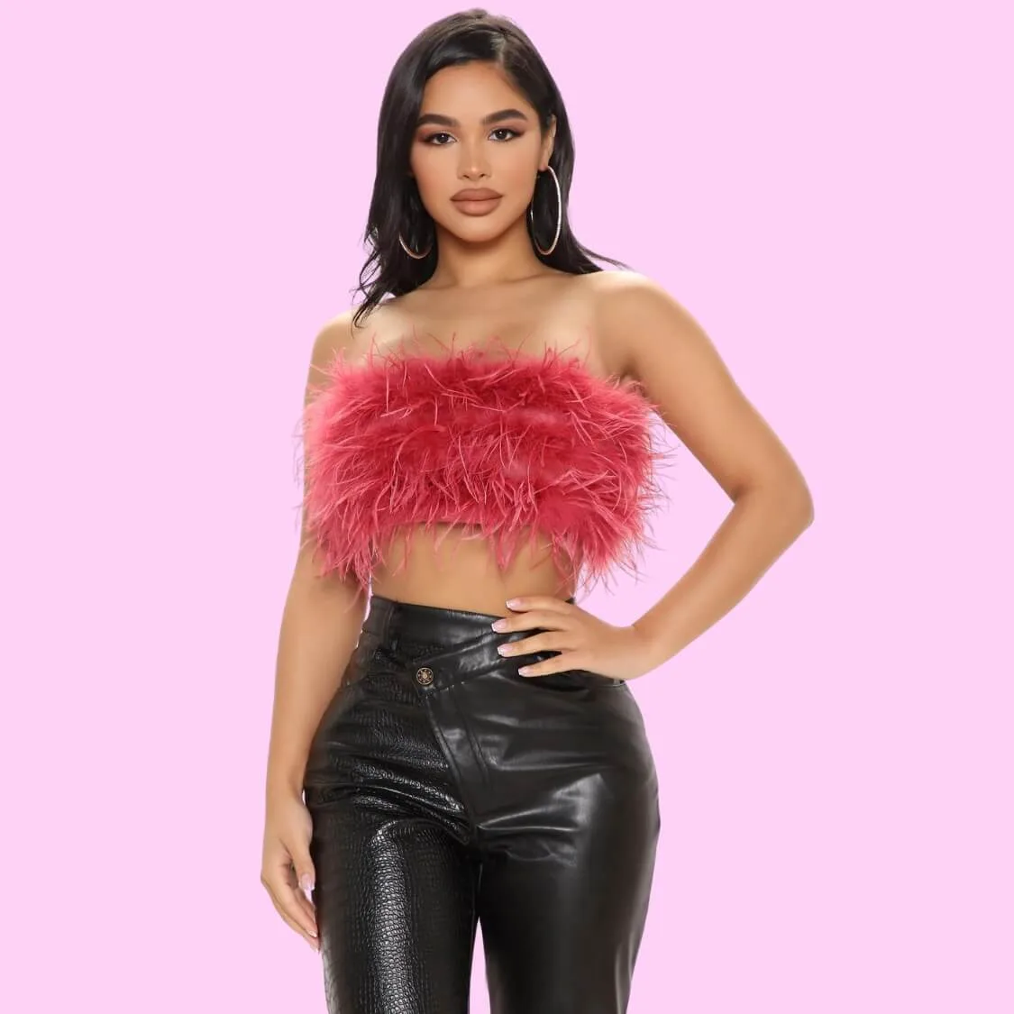 Feather Tube Top Pink