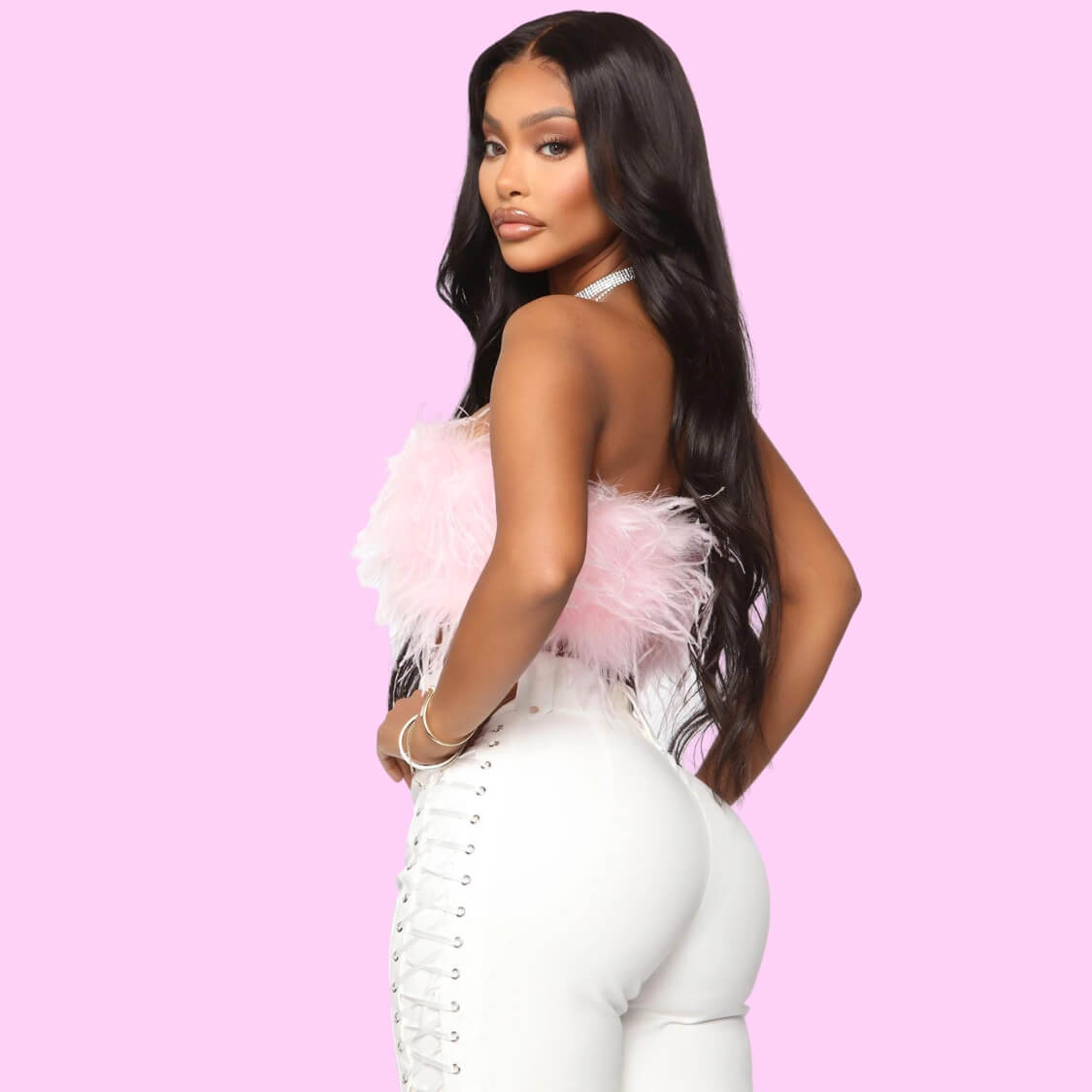 Feather Tube Top In Light Pink