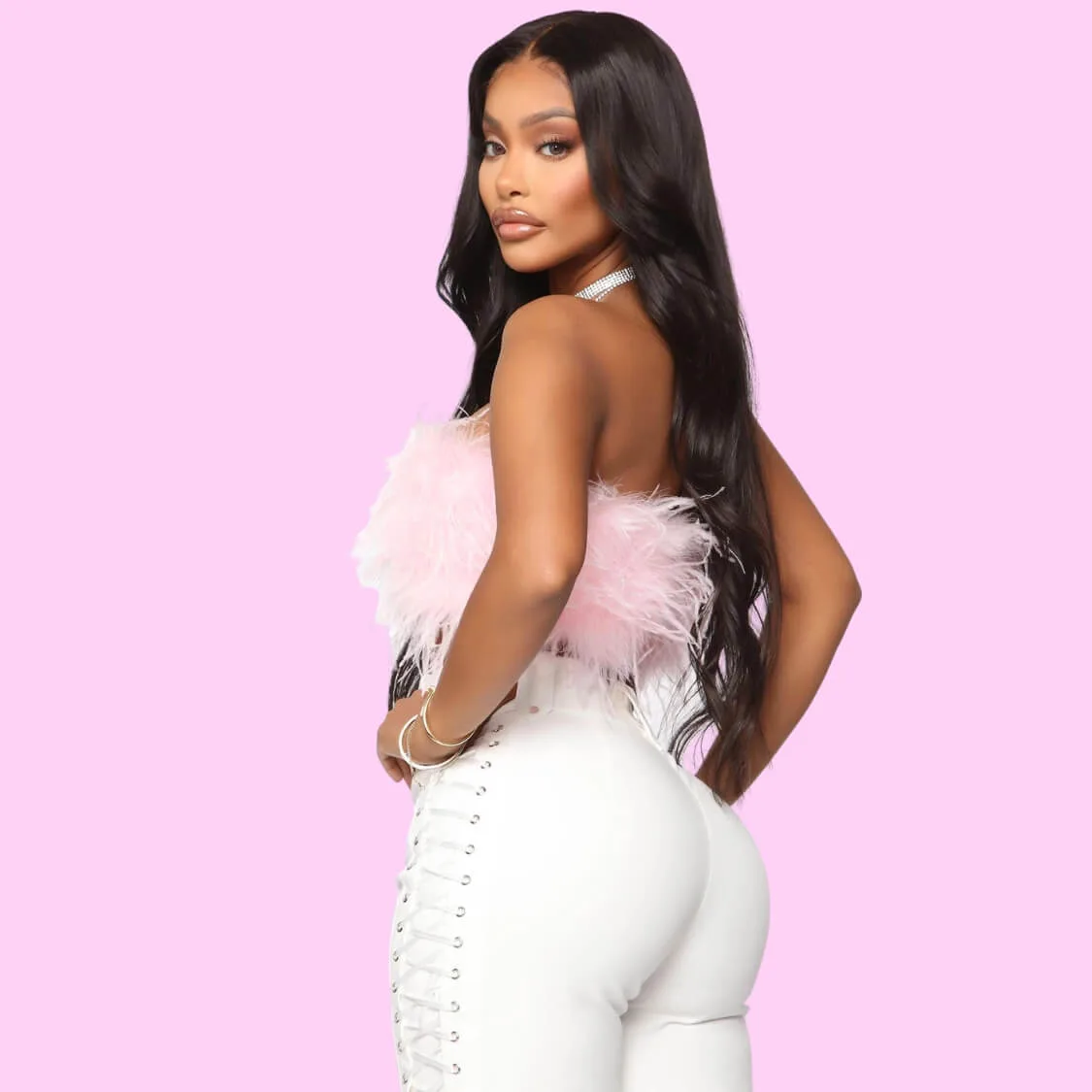 Feather Tube Top In Light Pink