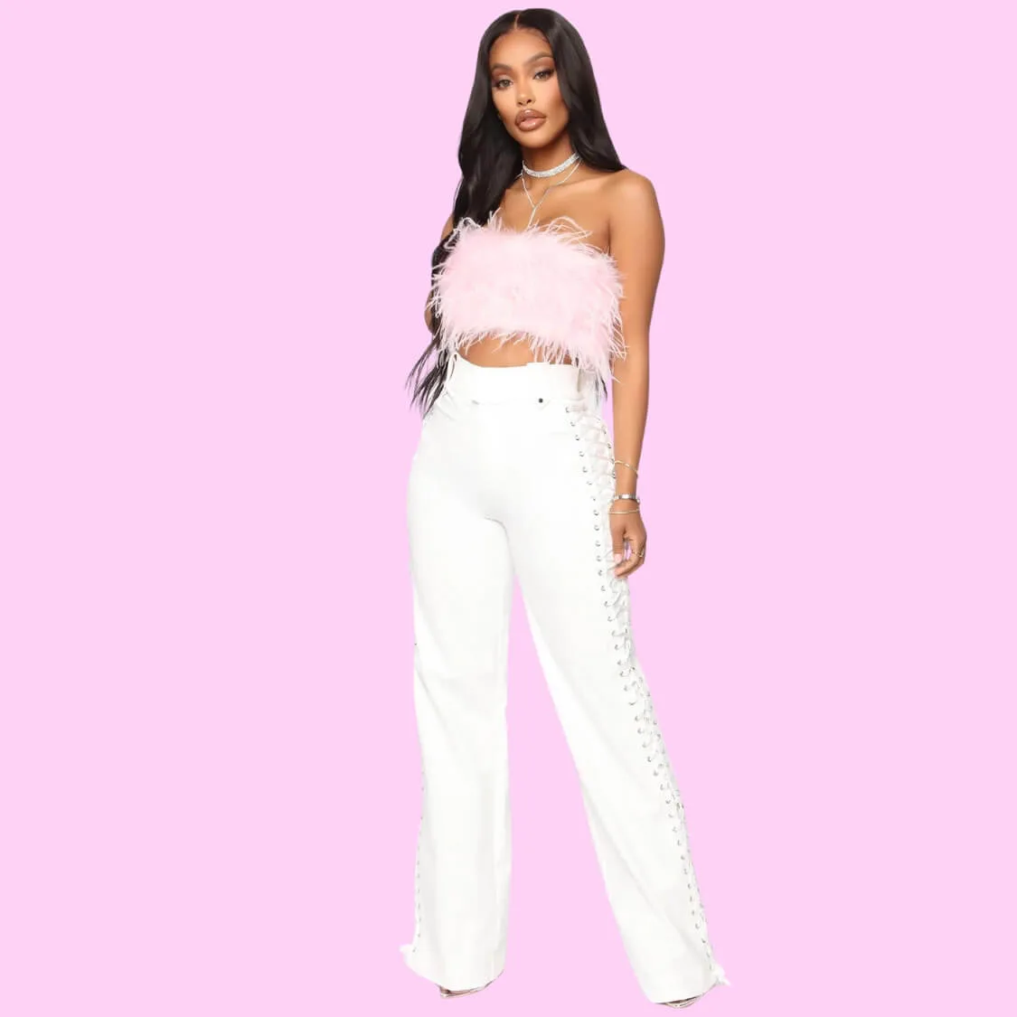 Feather Tube Top In Light Pink