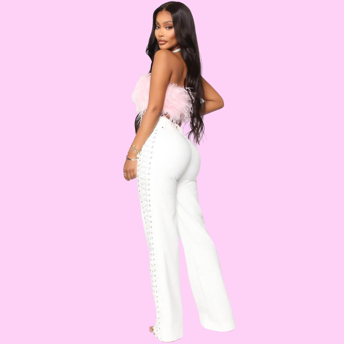 Feather Tube Top In Light Pink