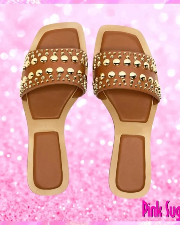 Gold Studded Flat Sandals