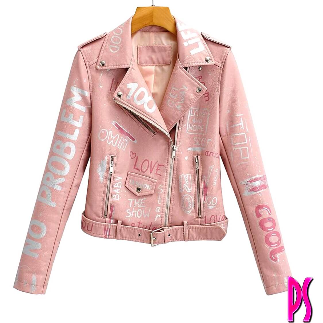 Graffiti Biker Jacket Pink