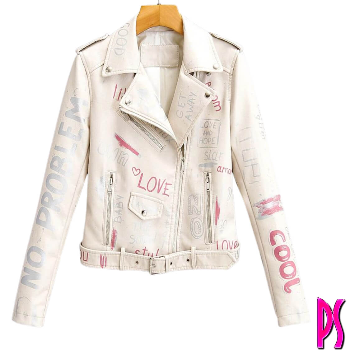Graffiti Biker Jacket Cream