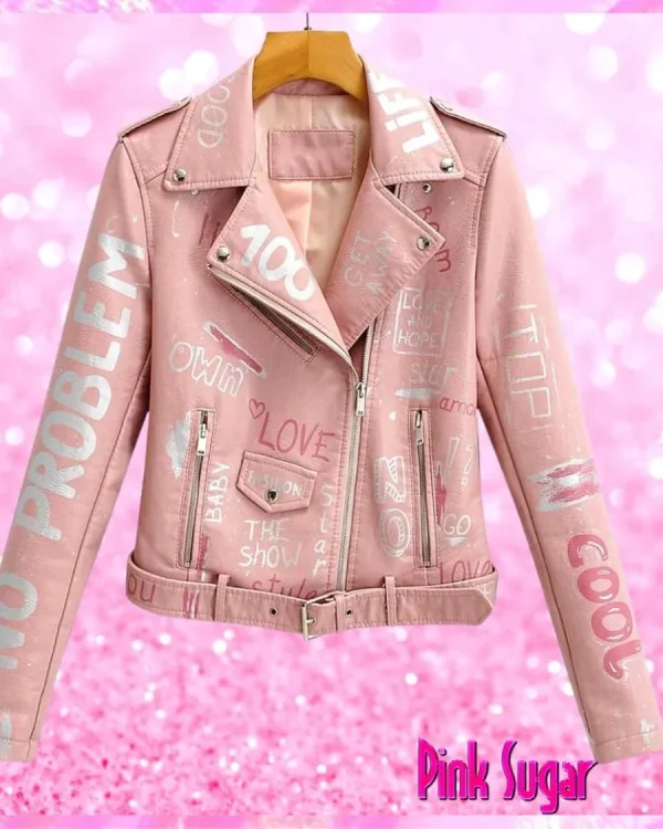 Graffiti Biker Jacket Pink