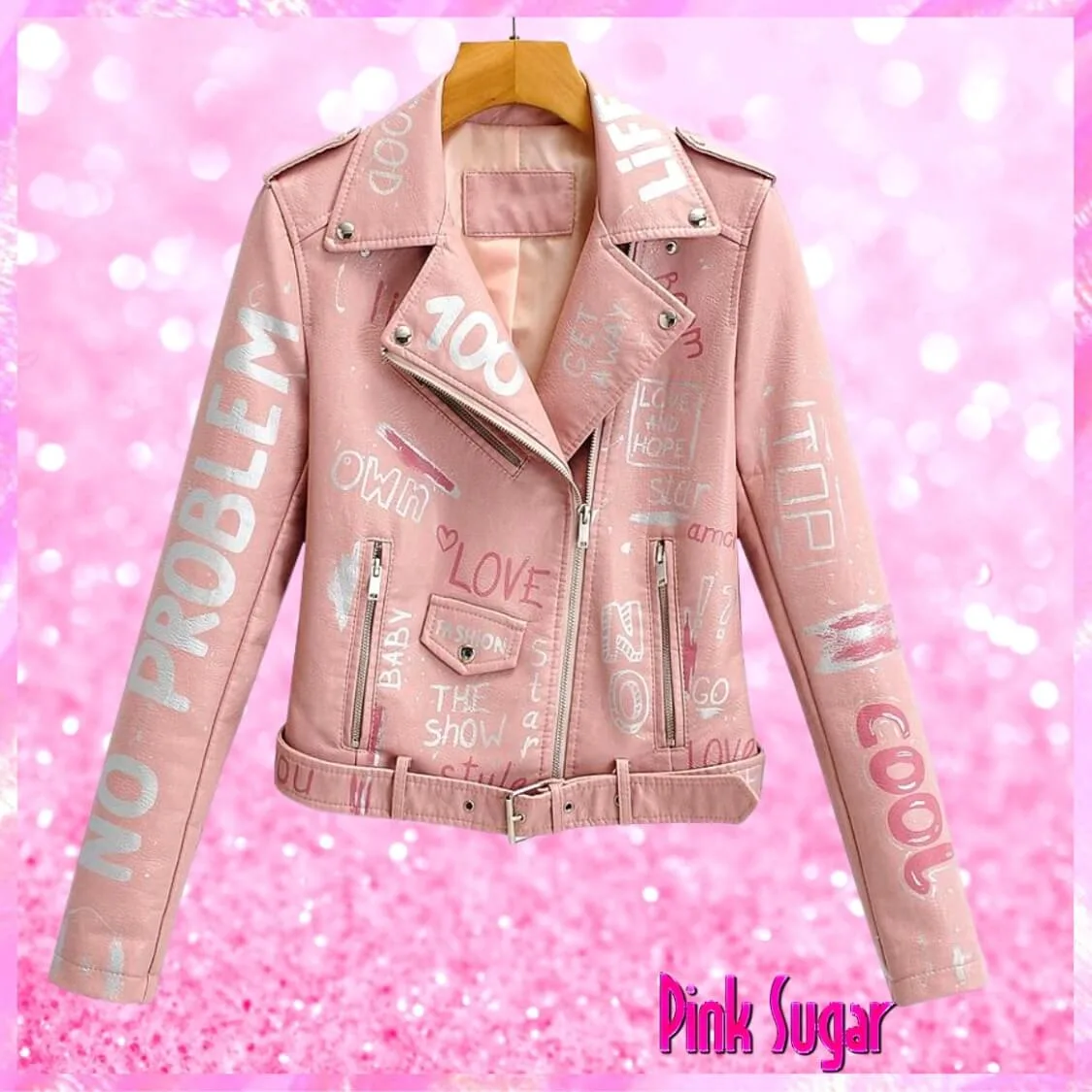 Graffiti Biker Jacket Pink