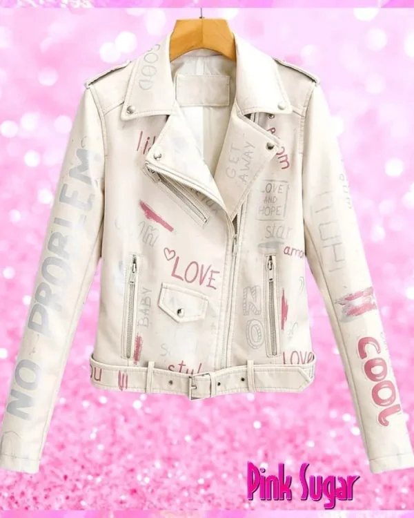 Graffiti Biker Jacket Cream