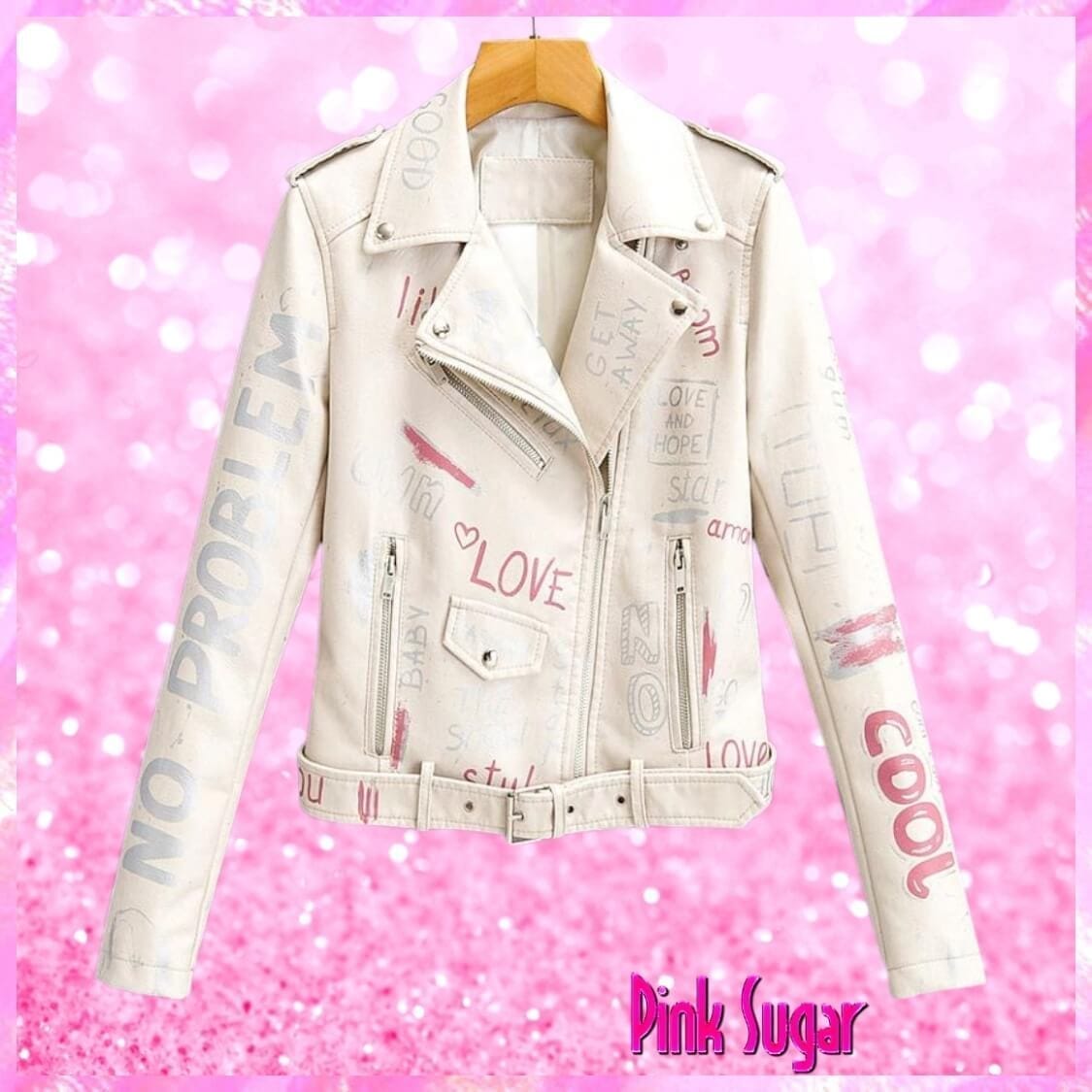 Graffiti Biker Jacket Cream