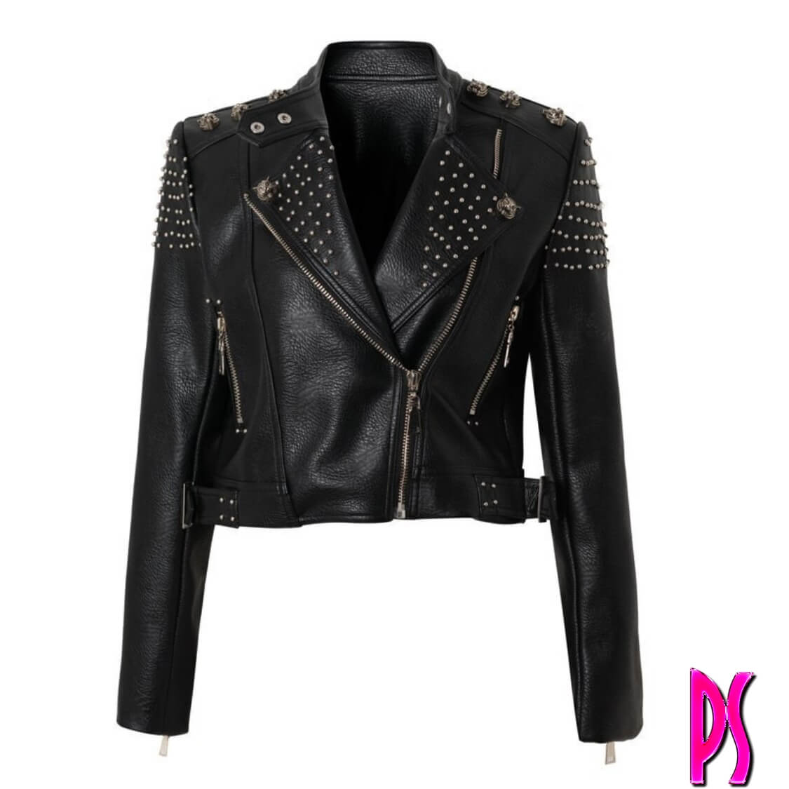White Tiger Stud Biker Jacket 