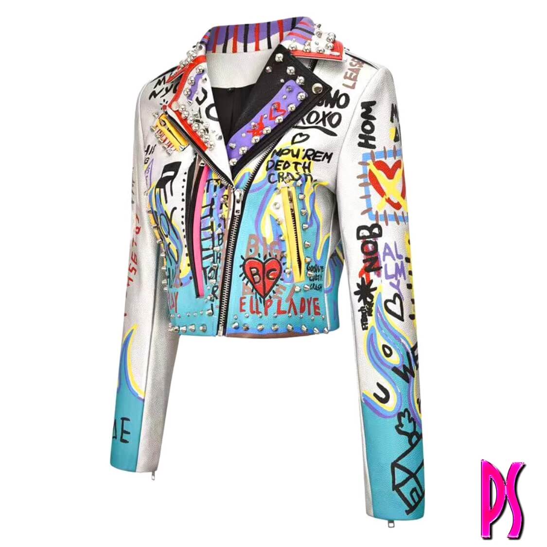 Graffiti Stud Biker Jacket 