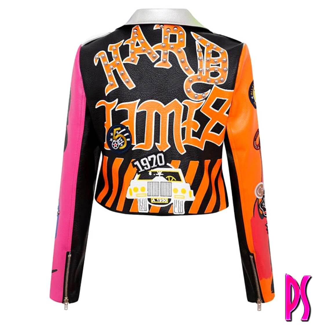Graffiti Stud Biker Jacket Multi