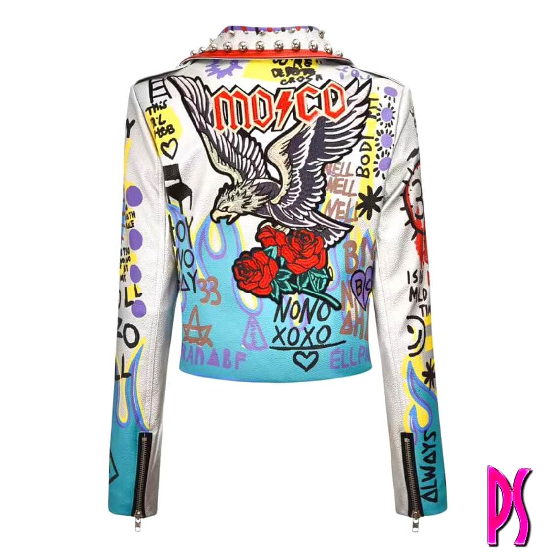 Graffiti Stud Biker Jacket 