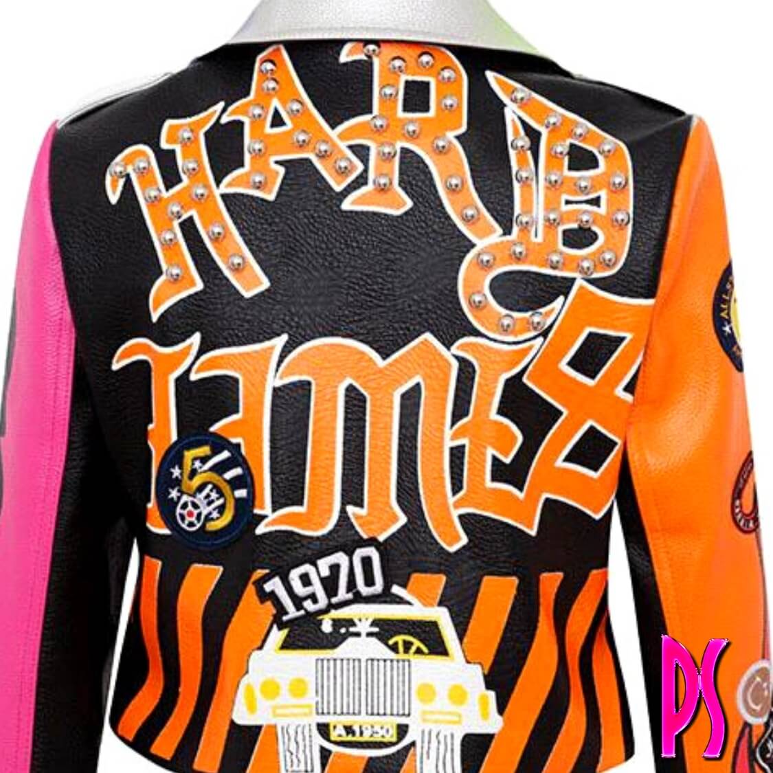 Graffiti Stud Biker Jacket Multi