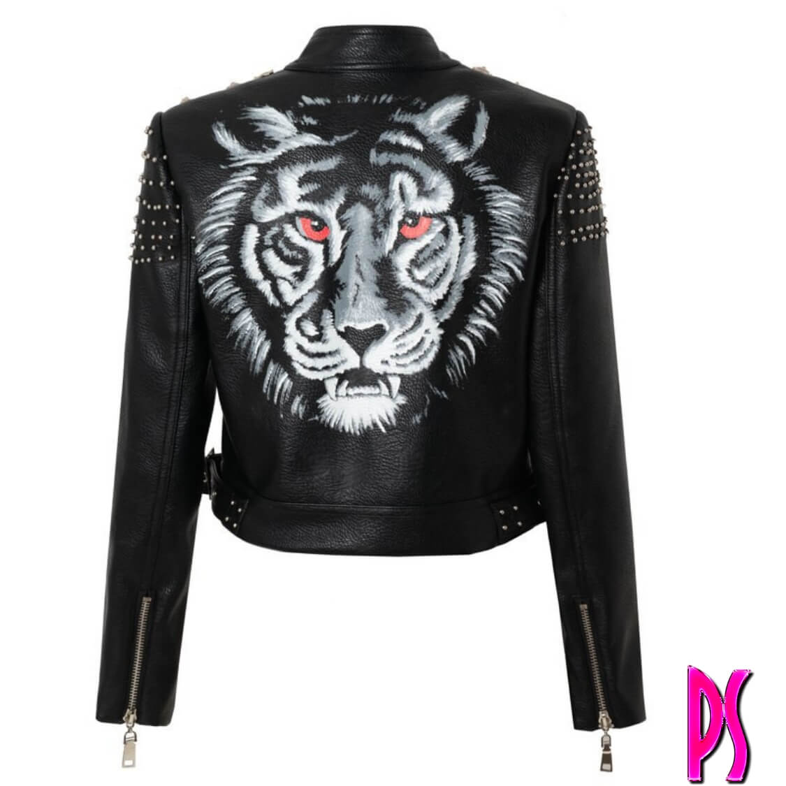 White Tiger Stud Biker Jacket 