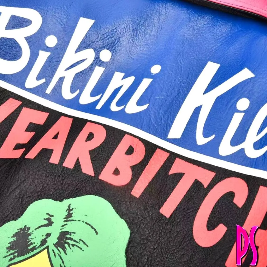 Graffiti Stud Biker Jacket Pink Blue