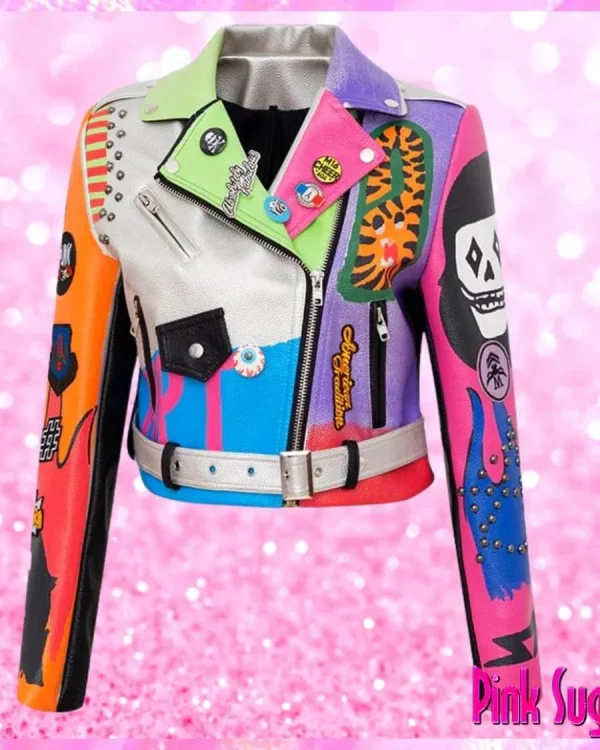 Graffiti Stud Biker Jacket Multi
