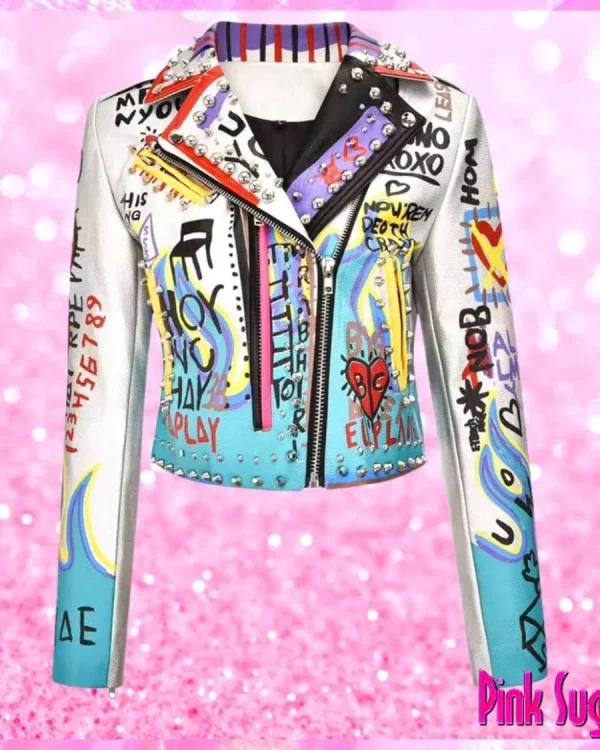 Graffiti Stud Biker Jacket