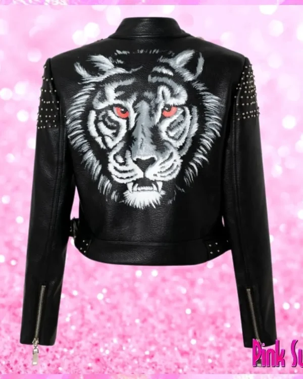 White Tiger Stud Biker Jacket