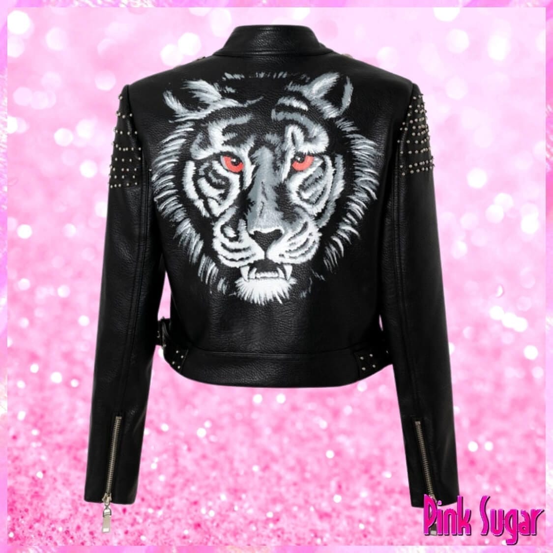 White Tiger Stud Biker Jacket