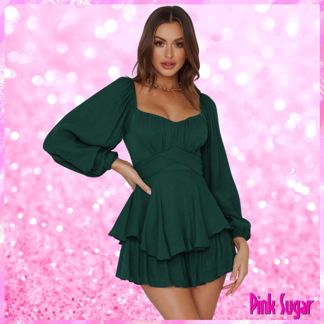 Green Square Neck Romper