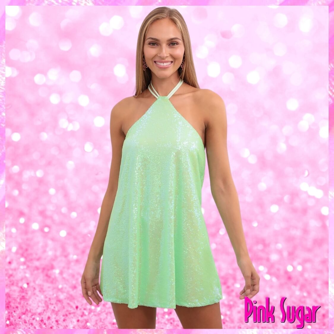 Halter Sequin Dress Lime